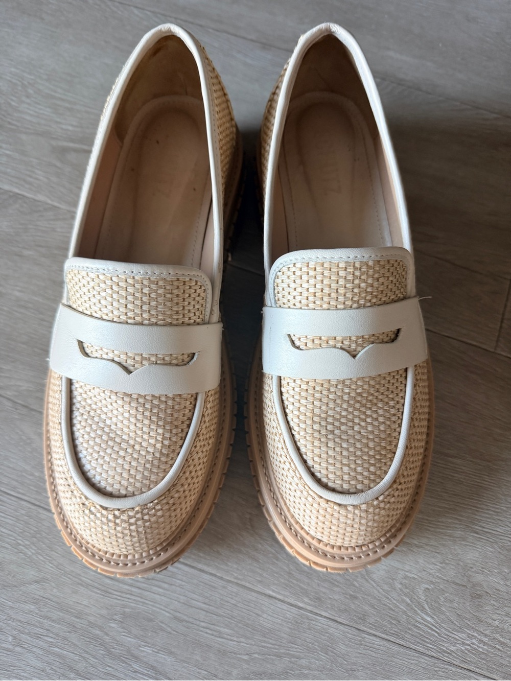 SCHUTZ Cream Woven Penny Loafers